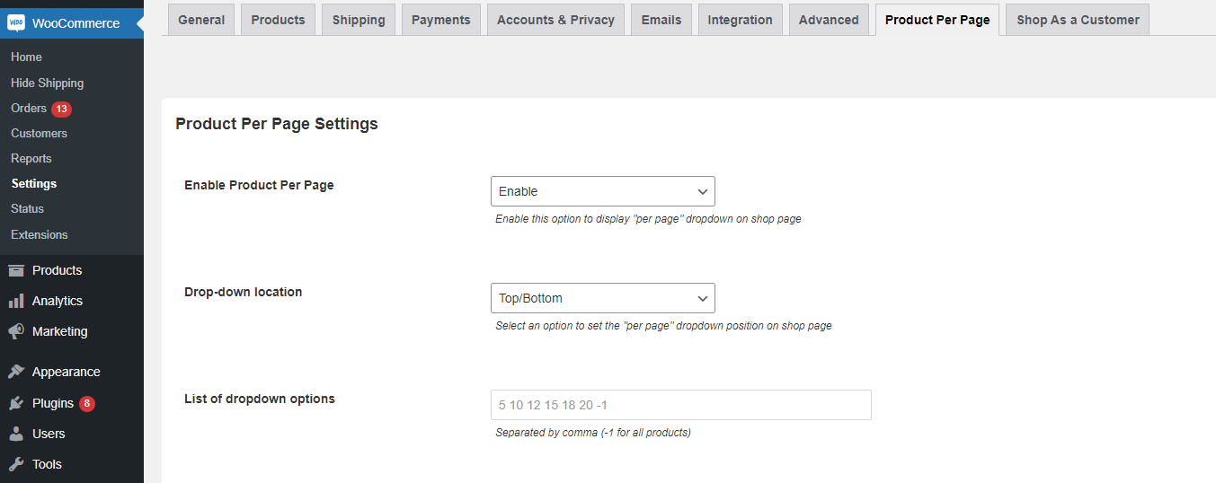 Configure the WooCommerce change the number of products per row plugin.
