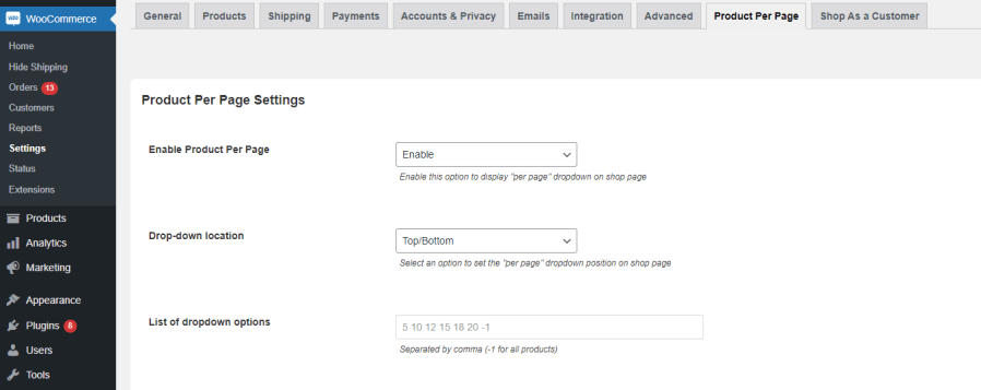 Configure the WooCommerce change the number of products per row plugin.