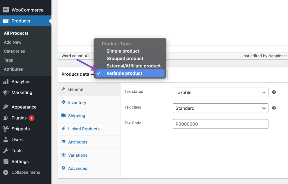 Variable product example