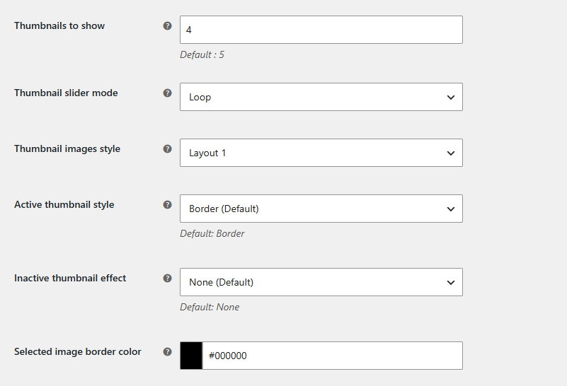 Customize the Thumbnail Gallery