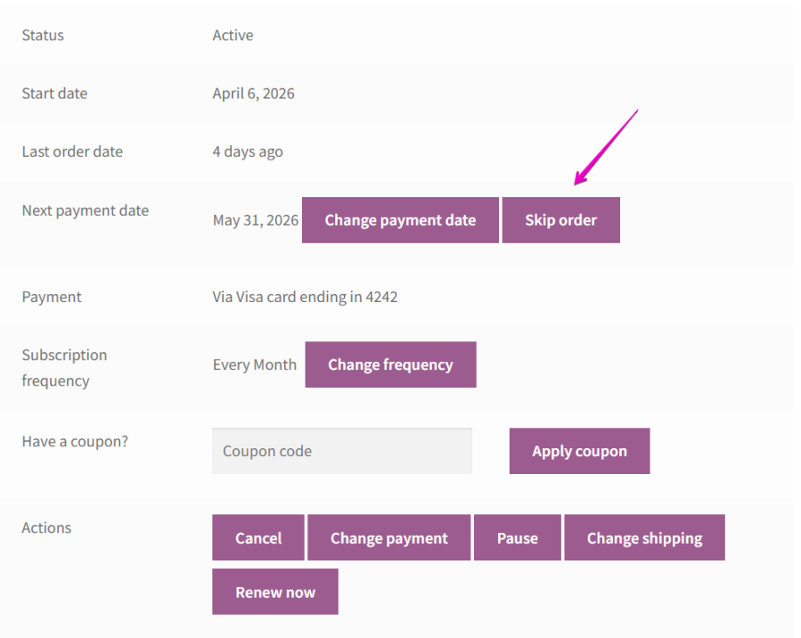 Skip order button