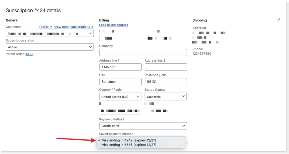 Payment method edit screen