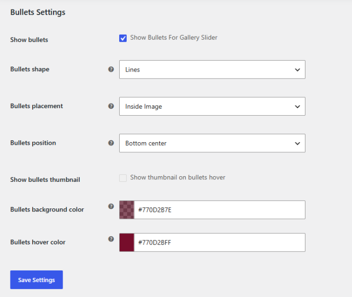 Bullets Settings