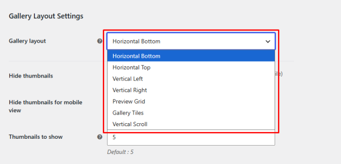 Gallery Layout Settings