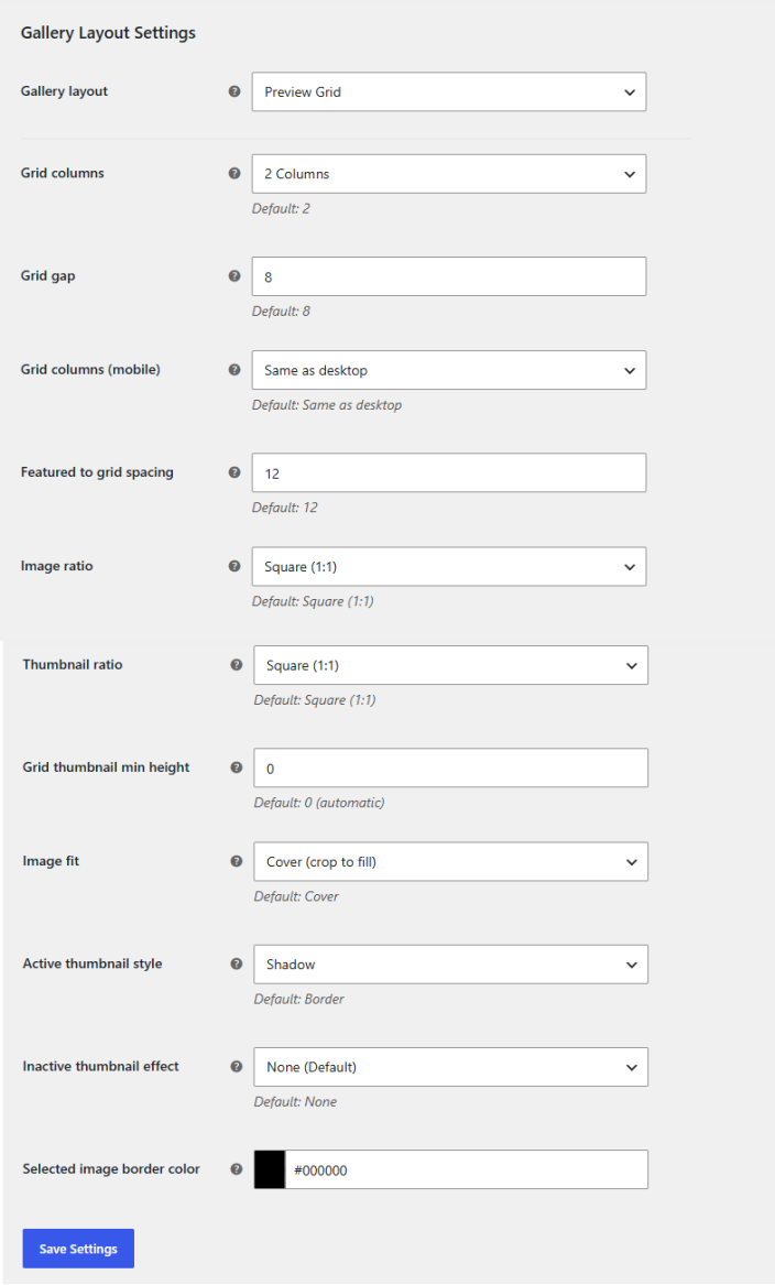 Gallery Layout - Preview Grid