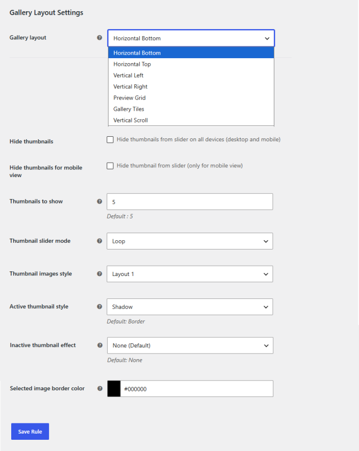 Gallery Layout Settings