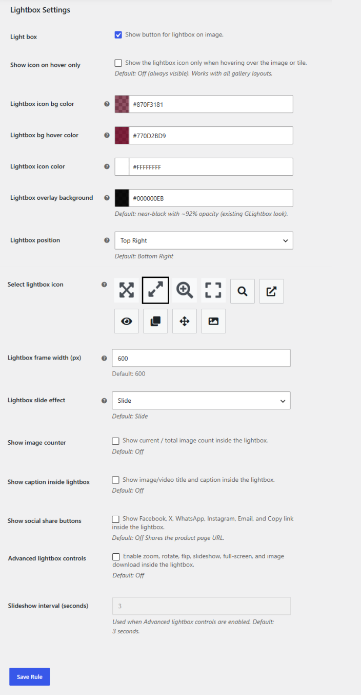 Lightbox Settings