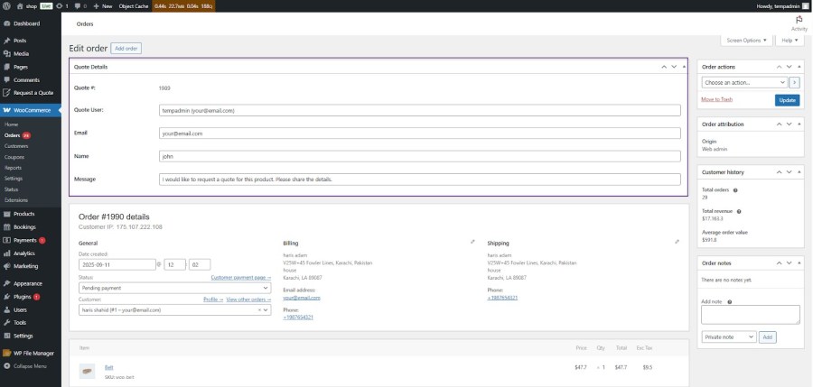 Show Quote Details in Orders