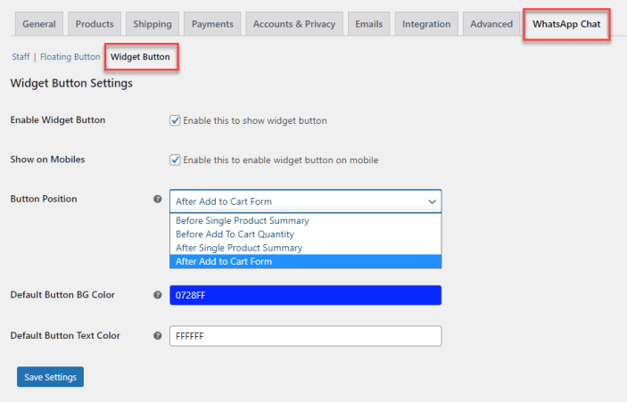 WooCommerce whatsapp chat