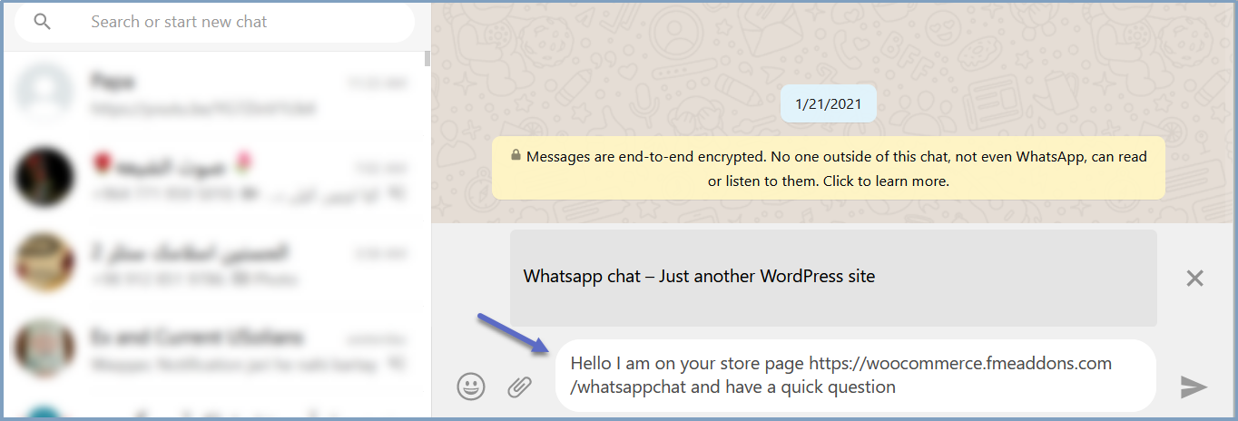 whatsapp chat woocommerce - write custom messages