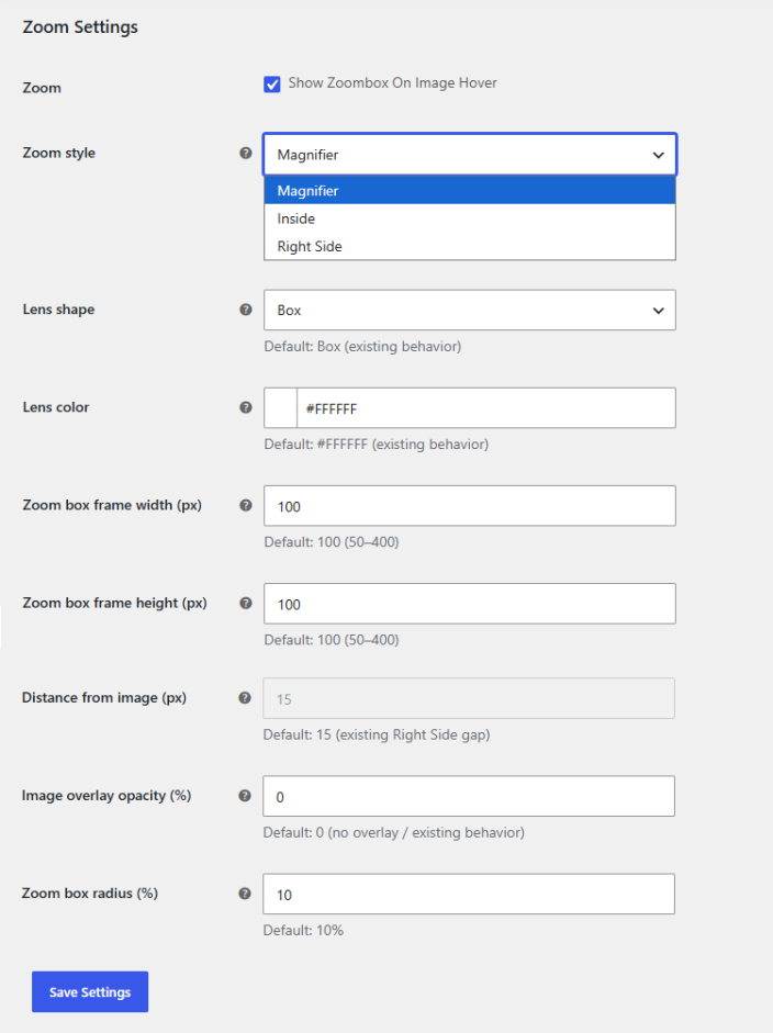 Zoom Settings