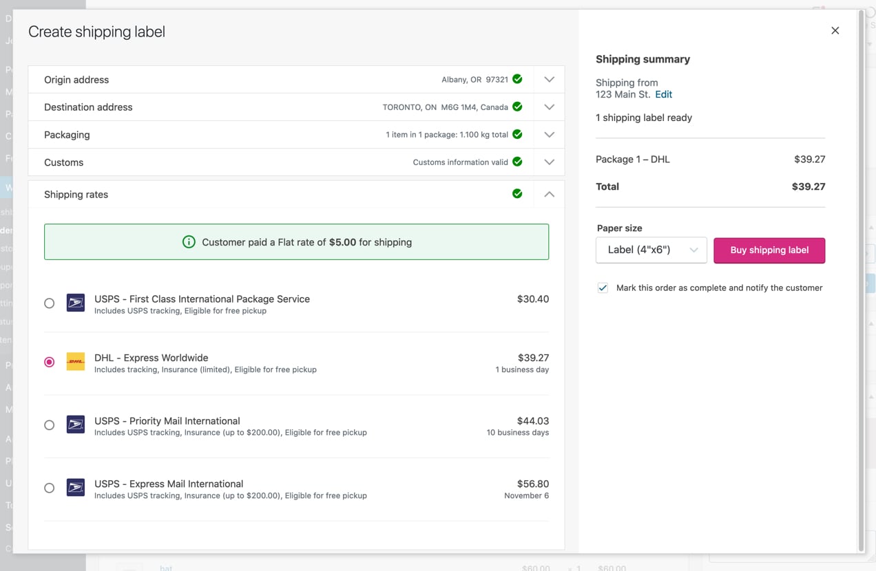 WooCommerce Shipping printing a label