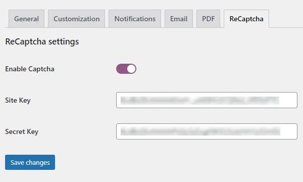 Apply ReCaptcha Settings on your Quote