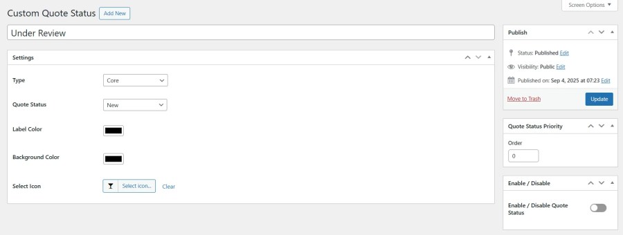 Customize Custom Quote Status