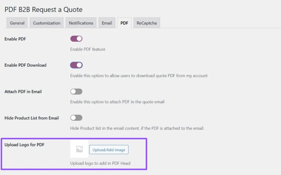 Upload Your Logo in Quote PDF