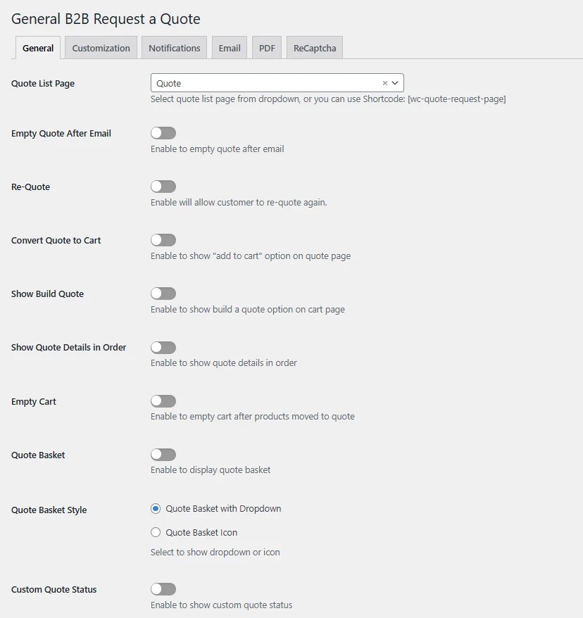Quote Plugin General Settings