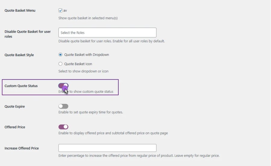Enable Custom Quote Status