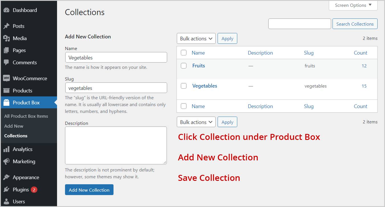 Product Box - How to create collection