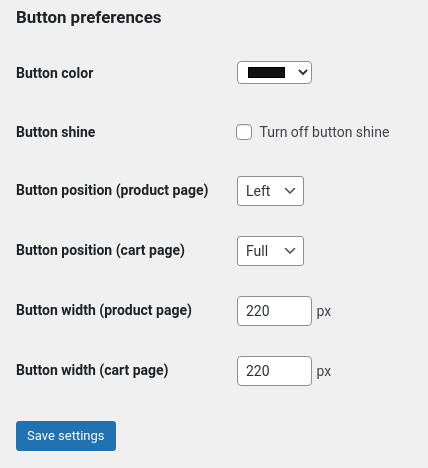 PeachPay button preferences