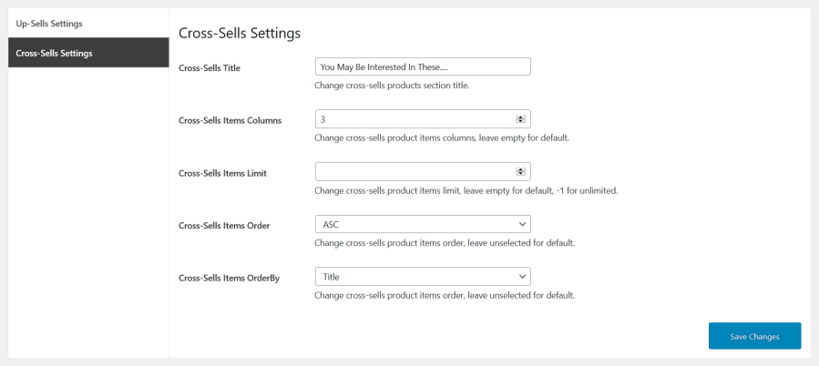 cross-sells general settings