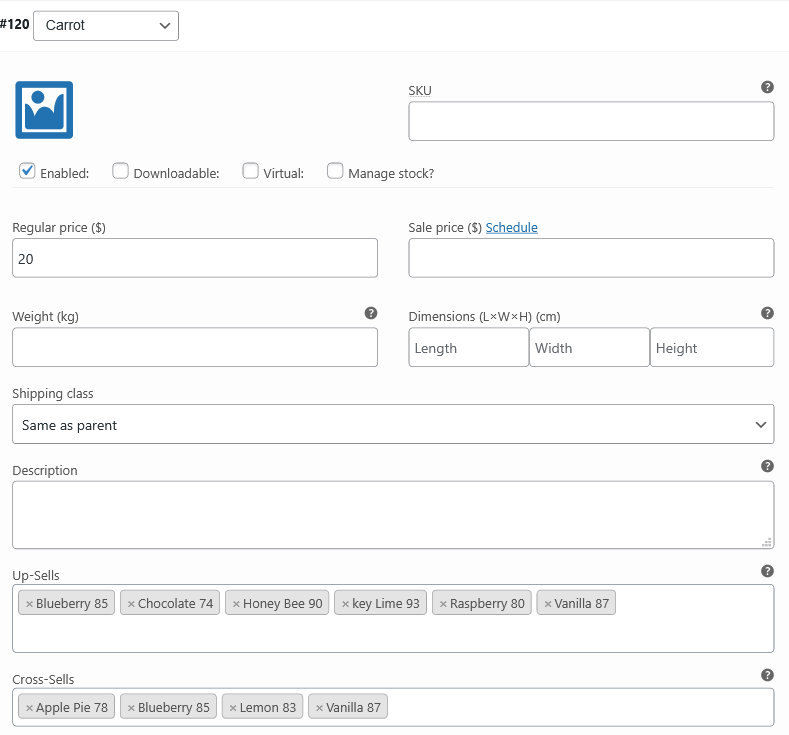 up-sells and cross-sells at product window edit page