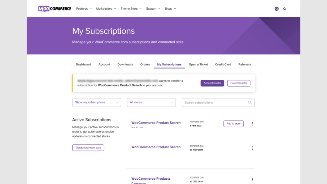 Transfer a subscription Documentation - WooCommerce