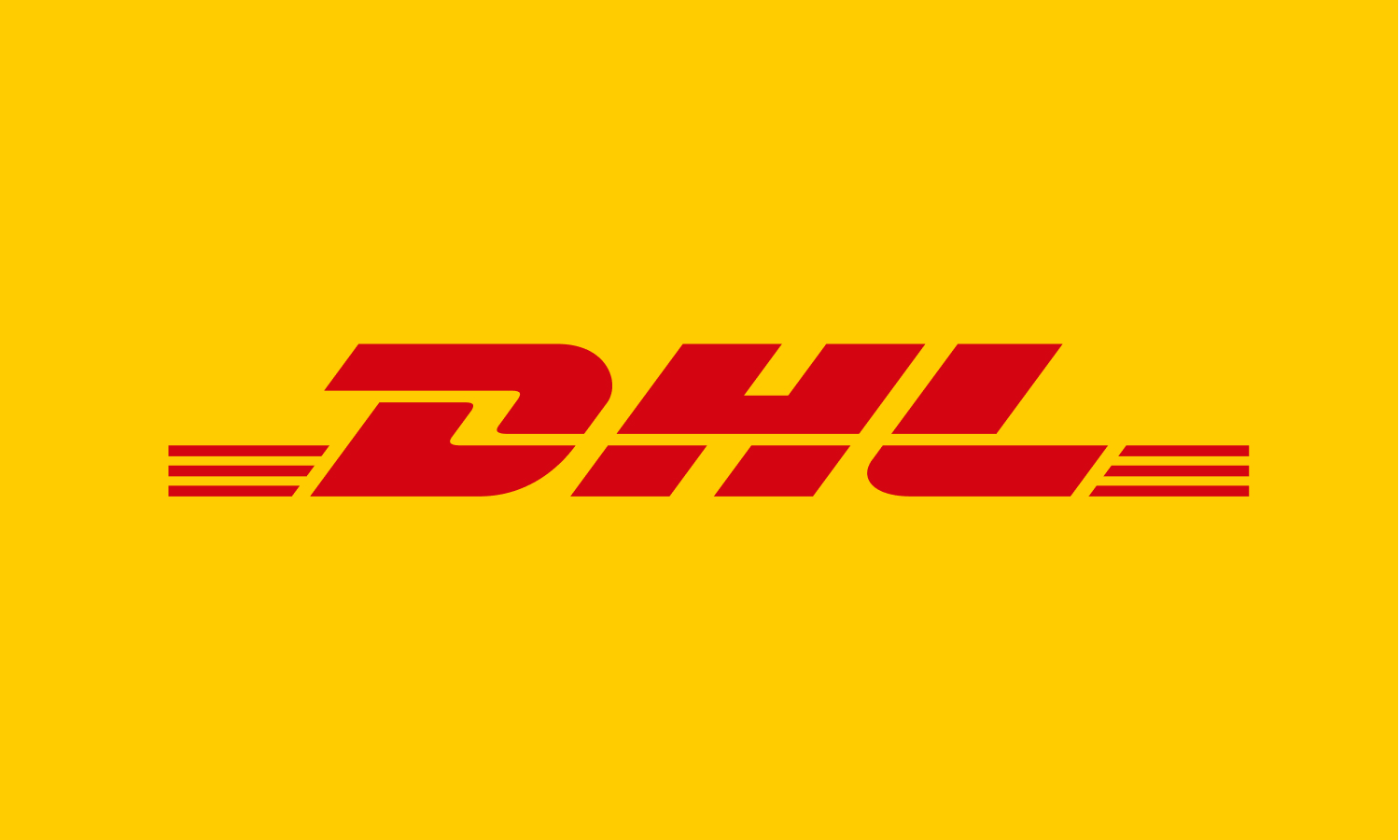 Logo DHL rouge sur arrière-plan jaune doré