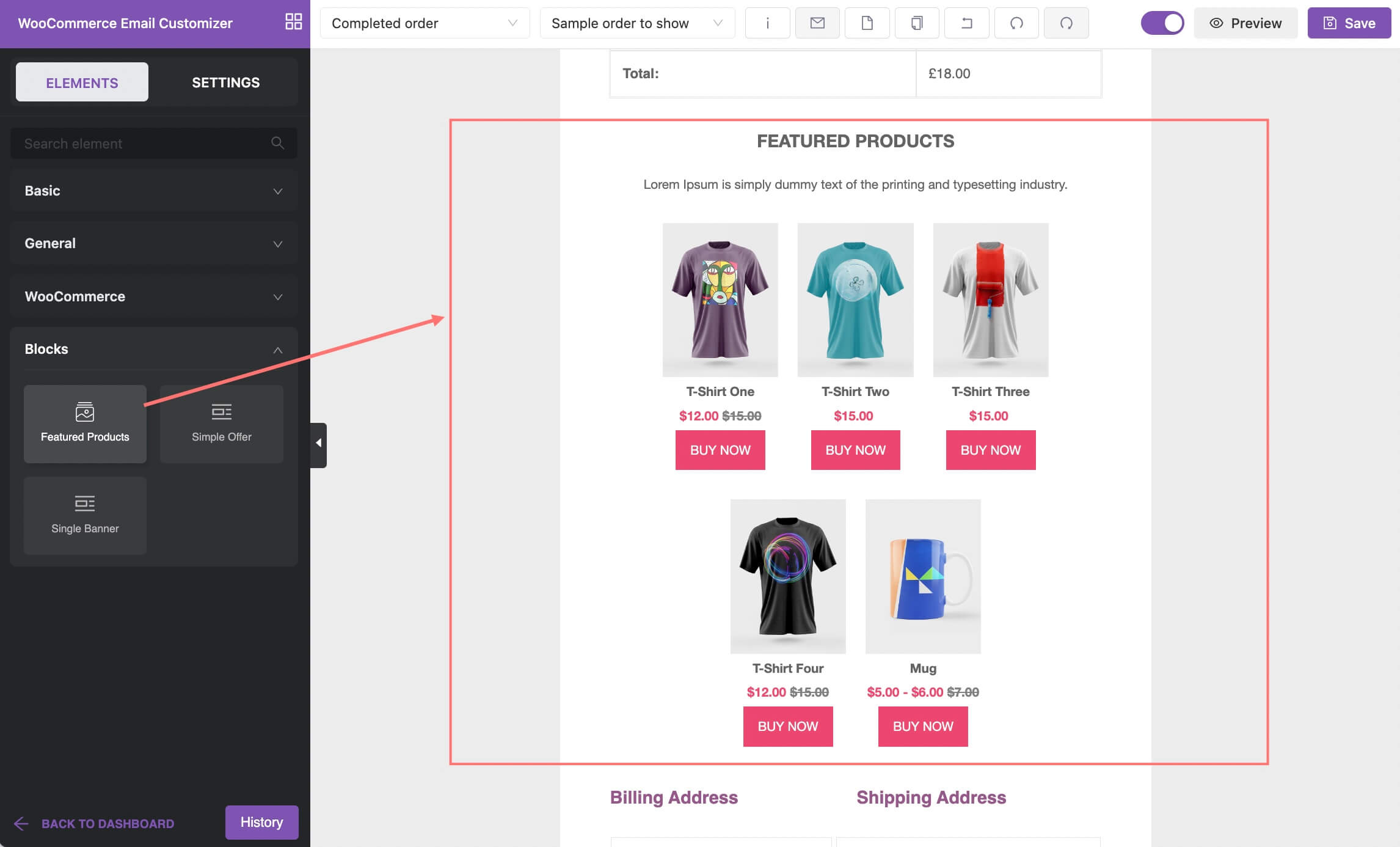 Featured products dynamic block in YayMail editor