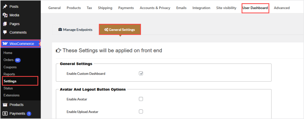 User Dashboard for WooCommerce