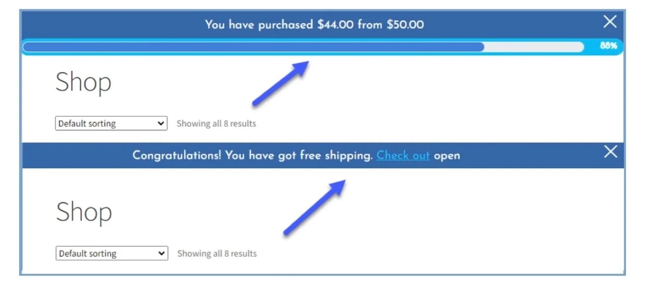 notice about amount required to earn free shipping