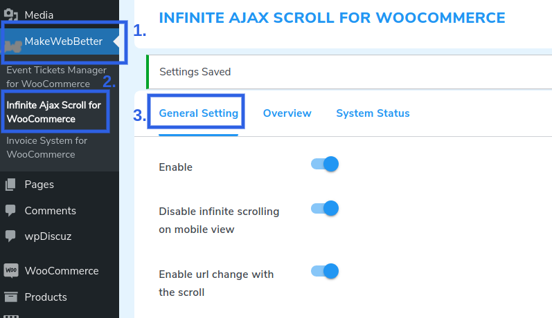 infinite ajax general settings 