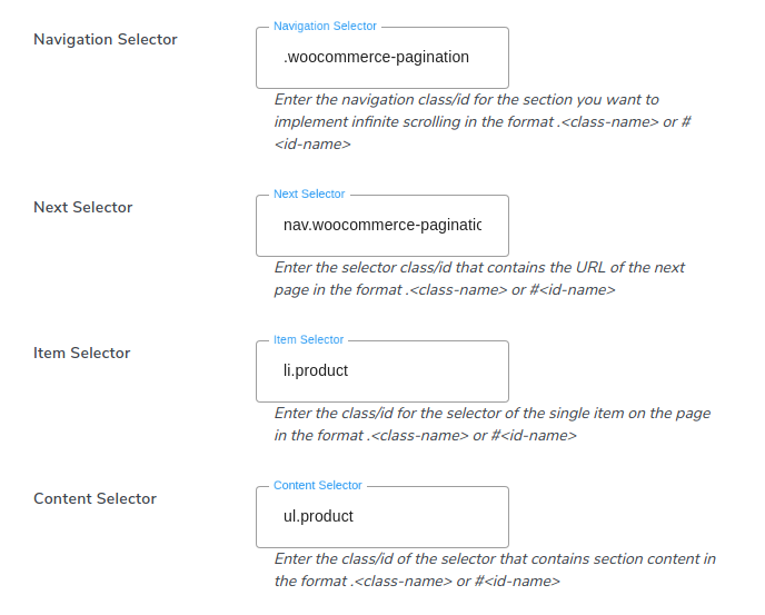 infinite ajax selectors