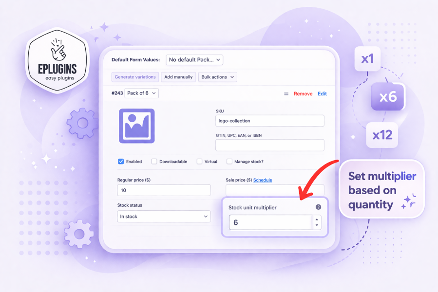 WooCommerce quantity multiplier – per-variation stock multiplier value configuration