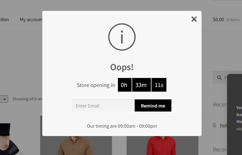 Display Countdown Timer in a popup