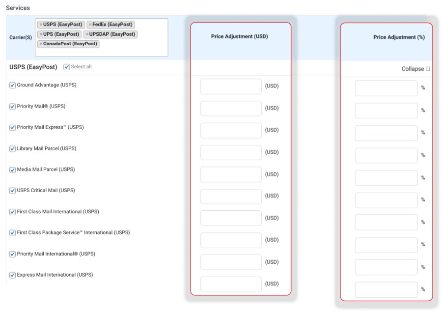 Add Handling Fee and Price Adjustments