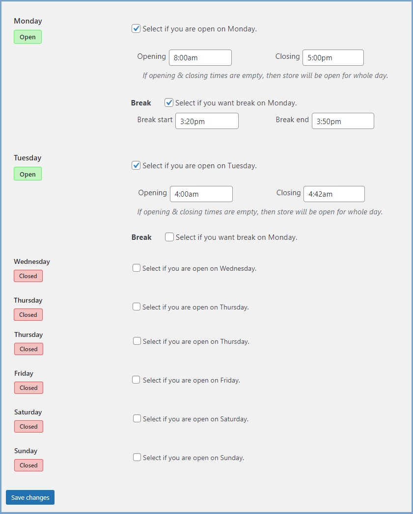 WooCommerce open close store - Set opening/closing hours & display schedule using a shortcode