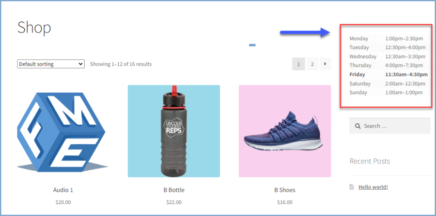 Set opening/closing hours & display schedule using a shortcode