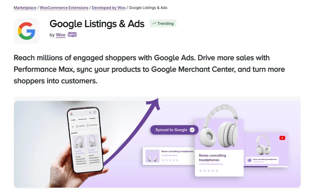 Google Listings and Ads extension page