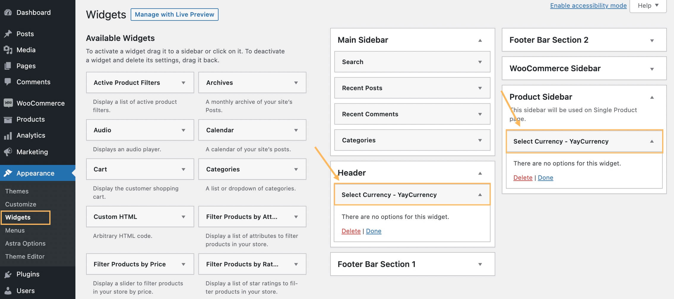 Adding woocommerce currency switcher to header and sidebar