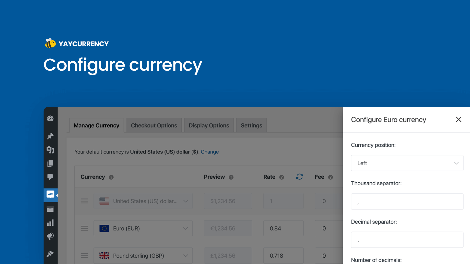 Configure currency display, custom rounding and other formatting options