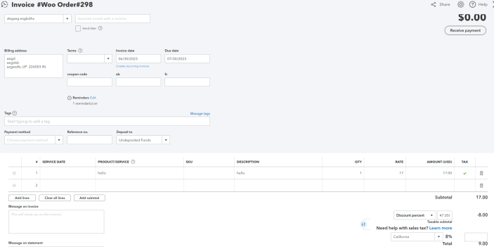 discount syncing invoice