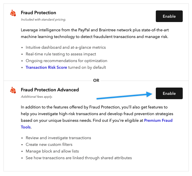 Enabling Advanced Fraud Tools in the Braintree control panel