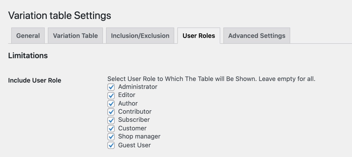 Product Variations Table Listing Documentation - WooCommerce