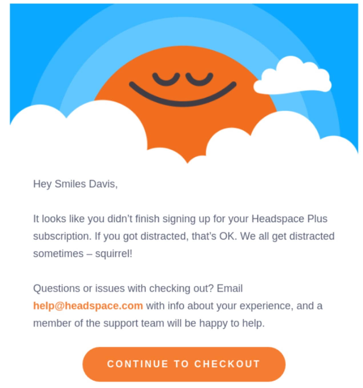 example email in blue and orange