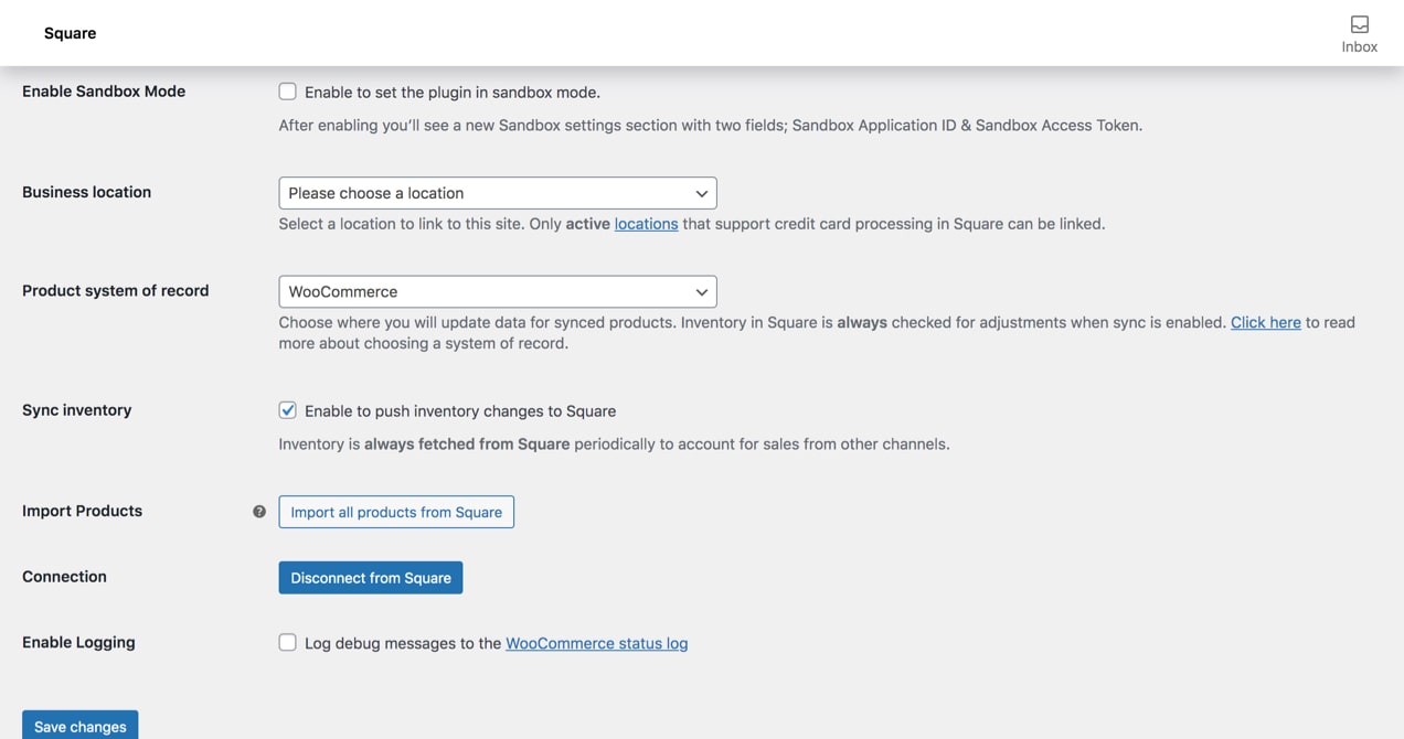 Square connection settings