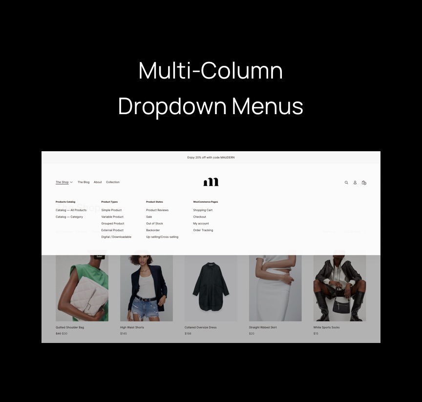 Maudern Minimal Fashion Theme - Dropdown Menus