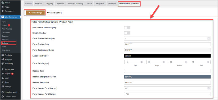 WooCommerce price calculator formula