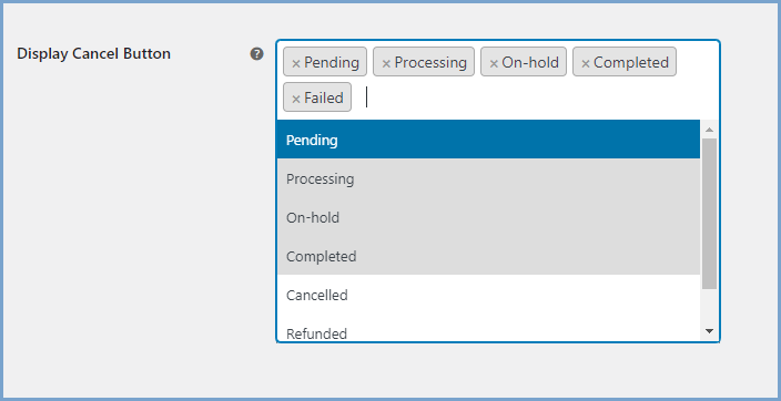 Display the order cancel button for specific order statuses