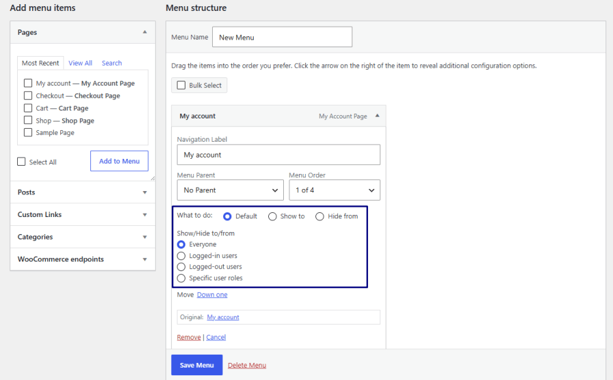 Control Frontend Menu Visibility