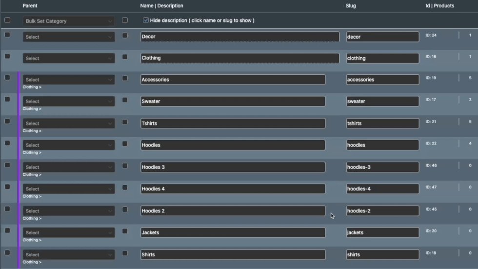 Drag and drop categories